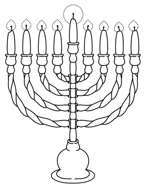 Погляд Безбарвну Традиційну Шанукію Усіма Свічками Готовими Святкування Хануки — стоковий вектор