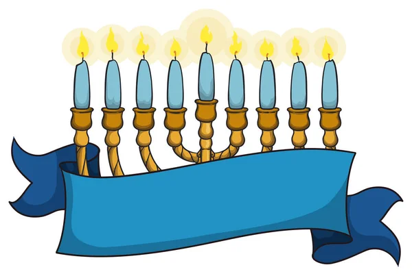 Modelo Design Hanukkiah Com Todas Suas Nove Velas Acesas Decorado — Vetor de Stock