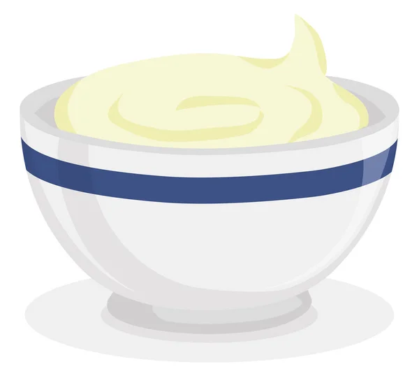 带有卡通风格酸奶油的独立碗 白色背景 — 图库矢量图片