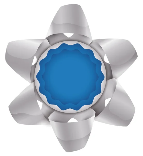 中央に光沢のあるリボンと青のボタンで作られた孤立した銀のギフト弓 — ストックベクタ