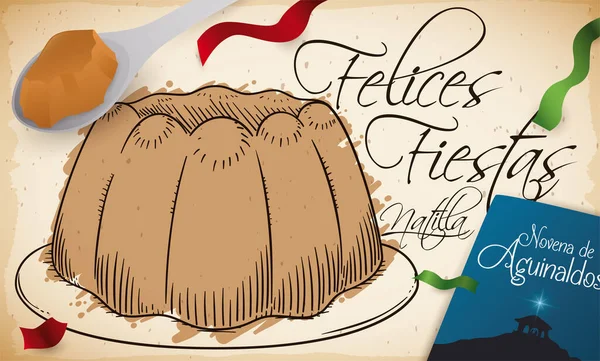 Derulați Streamere Cremă Sau Natilla Desenând Eșantion Delicios Acestui Desert — Vector de stoc