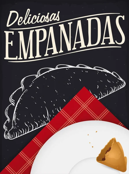 Dibujo Tiza Con Deliciosa Empanada Servilleta Roja Cuadrada Plato Casi — Archivo Imágenes Vectoriales