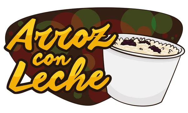 Świecący Znak Prezentujący Pyszny Kolumbijski Pudding Ryżowy Napisany Języku Hiszpańskim — Wektor stockowy