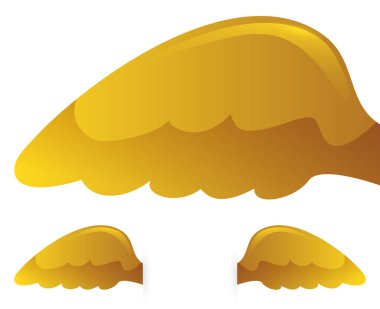 Beyaz arkaplan üzerinde izole edilmiş, eğimli, altın kanatlı örnekler tasarla.