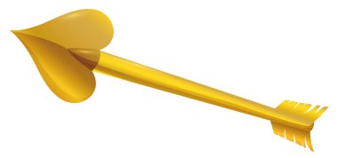 Kalp şeklinde ucu eğimli ve beyaz arkaplan üzerinde izole edilmiş altın ok.