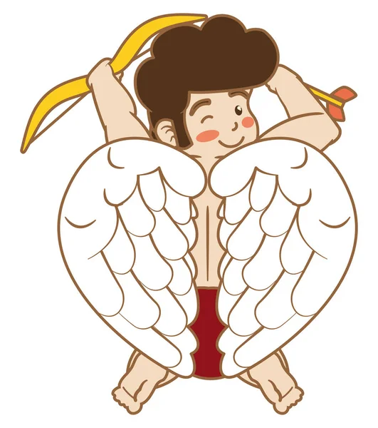 Diseño Estilo Plano Vista Trasera Lindo Cupido Guiñándote Ojo Volando — Vector de stock