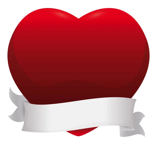 Gran Corazón Rojo Envuelto Con Una Plantilla Cinta Blanca Vacía — Vector de stock