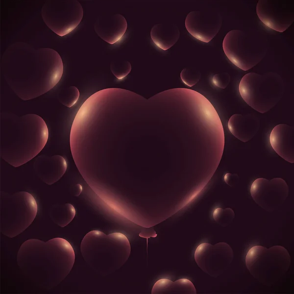 Heart Shaped Balloon Tiny Flying Hearts Dark Background — Stock Vector
