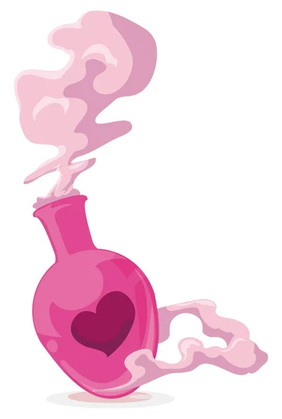 Открытая Бутылка Любовным Зельем Сердечной Этикеткой Сладким Розовым Дымом Дополнительным — стоковый вектор
