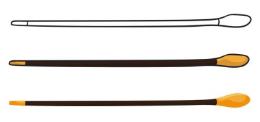 Farklı stillerde üç zarif baston: biri onu renklendirmek için ana hatlarda, diğeri ise ana hatları olmayan çizgi film tarzında..