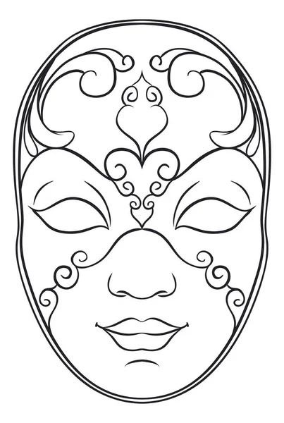 Voltoスタイルの女性のための空想的で伝統的なイタリアのマスクの正面図 着色活動の概要設計 — ストックベクタ