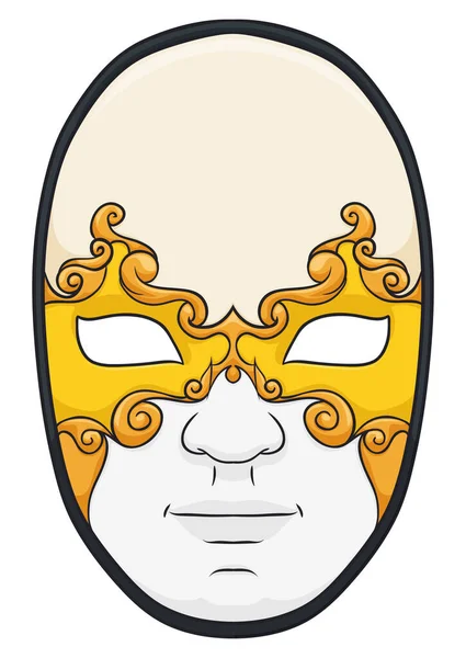 Geleneksel Volto Maskesi Geleneksel Altın Rengi Desenli Beyaz Arkaplan Üzerinde — Stok Vektör