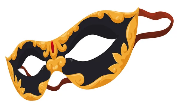 Élégant Demi Masque Colombina Noir Avec Motif Doré Gemme Corde — Image vectorielle