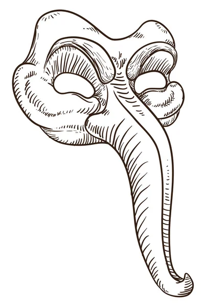 ヴェネツィアのカーニバルで伝統的なコメディアパフォーマンスのための長い鼻を持つヴェネツィアのZanniマスク 手描き式のデザイン — ストックベクタ