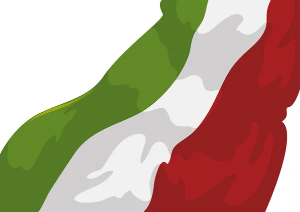 Italienische Flagge Cartoon Stil Schwenkt Diagonal Über Weißem Hintergrund — Stockvektor