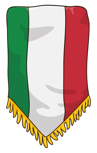 Vimpel Med Italienska Flaggan Färger Och Gyllene Fransar Design Tecknad — Stock vektor