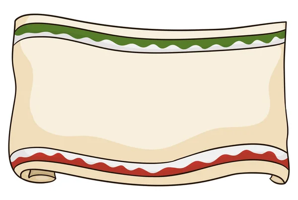 Modelo Pergaminho Ondulado Decorado Com Fitas Cores Vermelho Branco Verde — Vetor de Stock