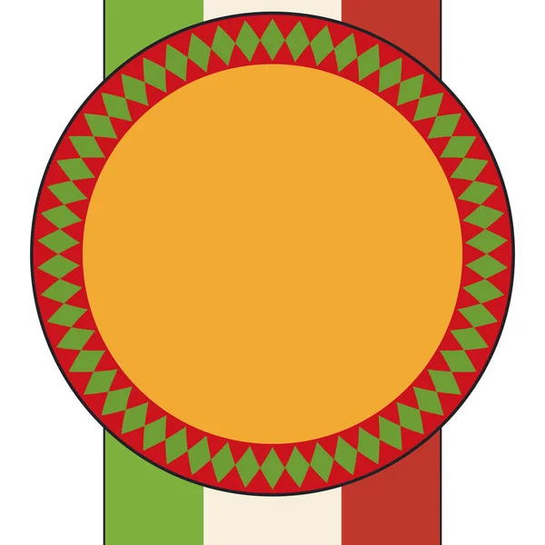 Дизайн Шаблону Круглою Кнопкою Прикрашеною Рамкою Ромба Над Триколорними Смугами — стоковий вектор
