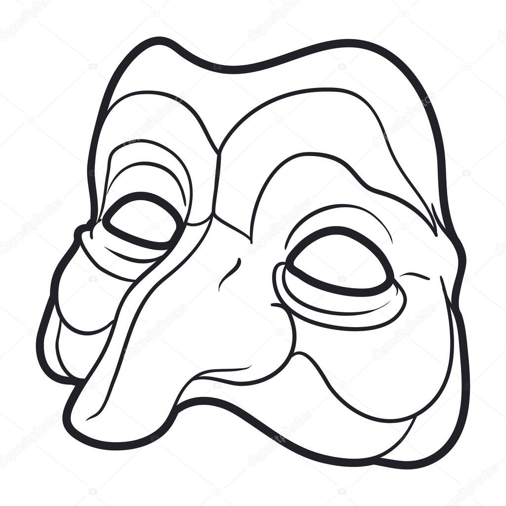 Traditional Pantalone mask from Venetian Carnival in outlines for coloring activities.