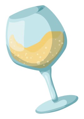 Lezzetli ve karikatür tarzında şampanyalı şarap kadehi. Beyaz arkaplan üzerinde izole edilmiş tasarım.