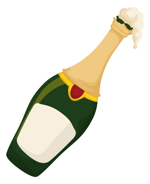Délicieuse Bouteille Champagne Mousseuse Penchée Style Dessin Animé Prête Être — Image vectorielle
