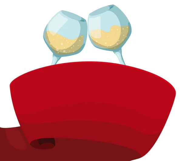 Vue Une Paire Verres Vin Faisant Toast Fête Enveloppé Ruban — Image vectorielle