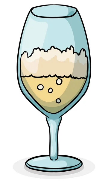 Verre Vin Isolé Rempli Champagne Mousse Délicieuse Style Dessin Animé — Image vectorielle