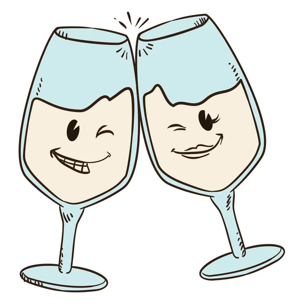 Joli Couple Verres Vin Clin Œil Vous Faire Toast Fête — Image vectorielle
