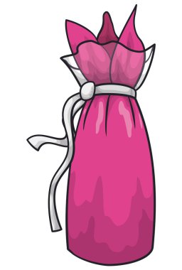 İnce ve uzun pembe bir kese, şeffaf bir zarf sarılmış, gümüş bir kurdele ile mühürlenmiş..