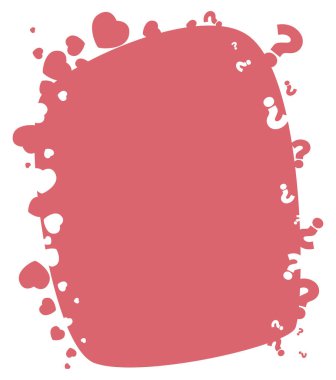 Beyaz arkaplan üzerinde soru işaretleri ve kalp siluetleri olan pembe işaret şablonu.