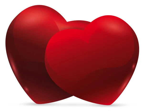 Glossy Red Hearts Inclined One Front Other Symbolizing Love Support — Vector de stock