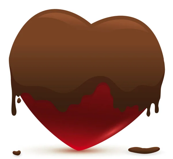 Beyaz Arka Planda Çikolata Banyosuyla Kaplı Nefis Kalp Şeklinde Bir — Stok Vektör