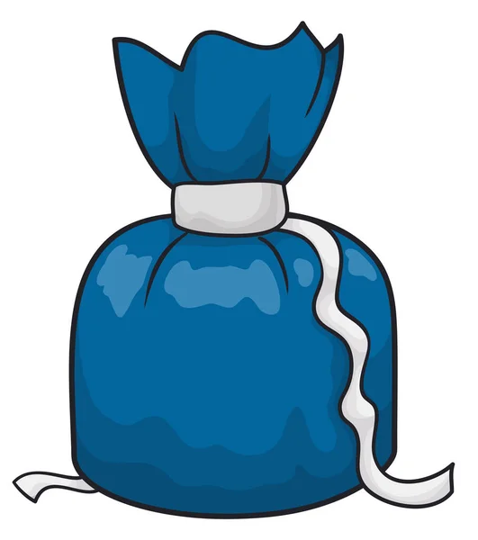 蓝色礼品袋的卡通风格设计 用蓝色信封纸和银带包裹装饰 — 图库矢量图片