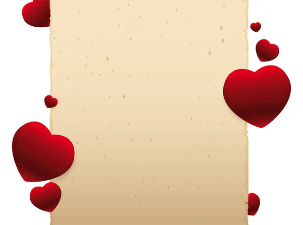 Scroll Template Red Hearts Floating Design Isolated White Background — Stock Vector