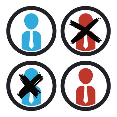 Daireler ve karakterlerin içinde kravat taktığı dizayn, çapraz işaretli olanlar, seçim sezonunda seçimi destekleyenler..