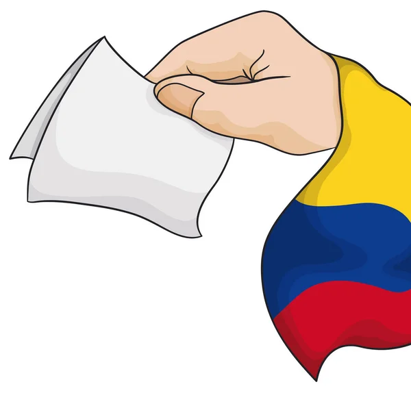 Hand Folded Vote Colombian Tricolor Flag Ready Suffrage Elections Season — Vector de stock