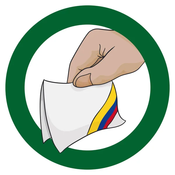 Зеленая Круглая Рамка Раскладным Голосованием Украшенная Цветами Флага Колумбии Стиле — стоковый вектор