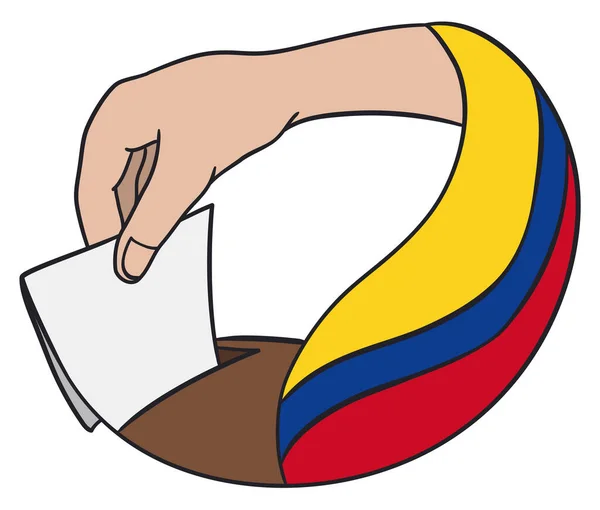 Mano Con Bandera Tricolor Colombiana Depositando Voto Dentro Las Urnas — Archivo Imágenes Vectoriales