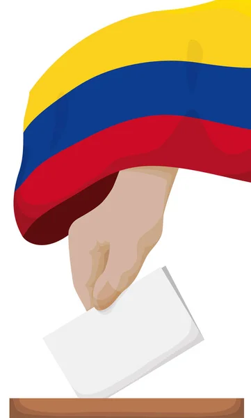 Colombian Flag Covering Hand While Depositing Vote Colombian Elections Drawing — Stock Vector