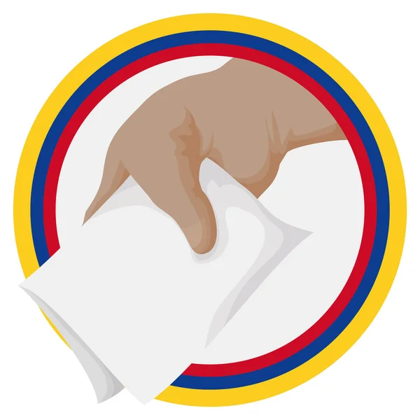Круглая Рамка Цветом Флага Колумбии Рукой Голосом Внутри — стоковый вектор