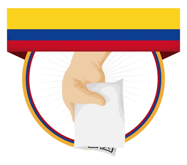 Patriotisk Design För Colombias Valdag Tricolor Flagga Och Rund Ram — Stock vektor
