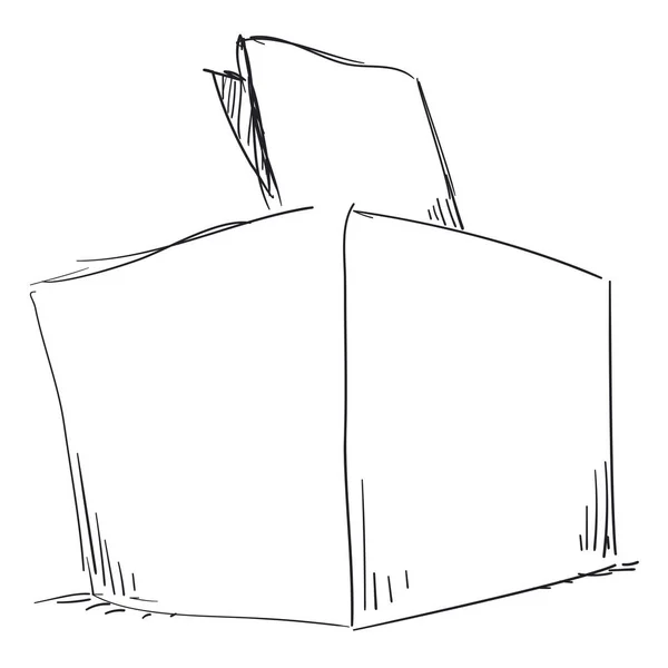 Kreslení Volební Urny Papírem Jako Hlasování Horní Části Nad Bílým — Stockový vektor
