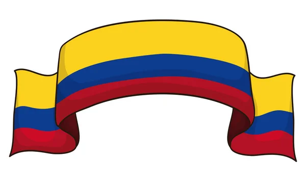 View Patriotic Waving Colombian Flag Tricolor Ribbon Design Cartoon Style — Archivo Imágenes Vectoriales