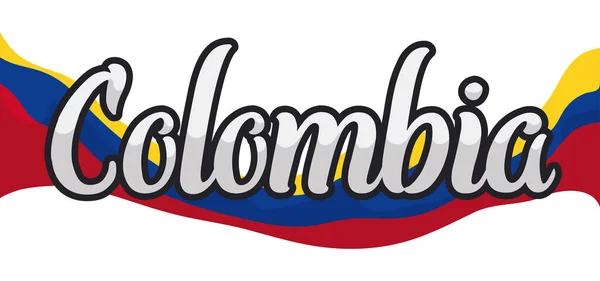 Bandera Promocional Colombia Con Bandera Tricolor Patriótica Texto Brillante Diseño — Vector de stock