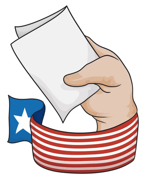 American Design Ribbon Wrapping Wrist Hand Holding Folded Vote Ready — стоковий вектор