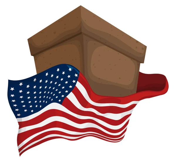 纸箱投票箱四周装饰着爱国的美国国旗白色背景下的卡通风格设计 — 图库矢量图片