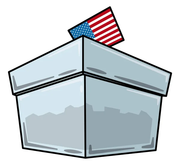 透明的投票箱 有微小的美国国旗一样的投票 设计风格扁平 有白色背景的轮廓 — 图库矢量图片