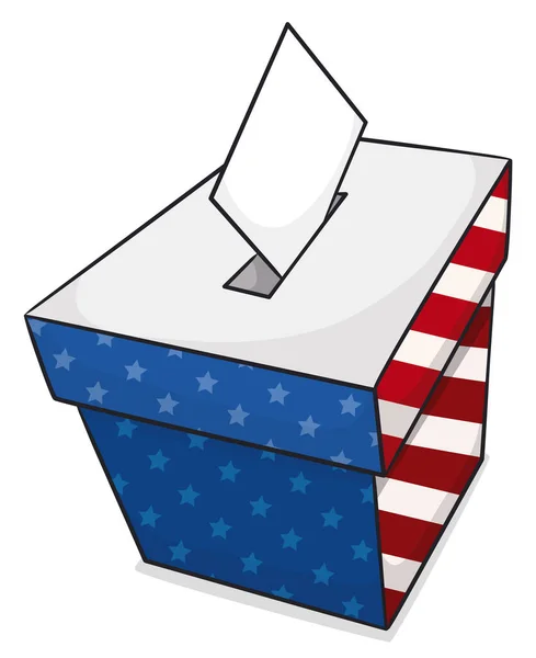 Upper View Patriotic Ballot Box Decorated Color Flag Vote American — Stock Vector