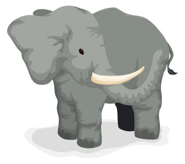 Big Gray Elephant Standing Looking Back Design Cartoon Style White — Vettoriale Stock