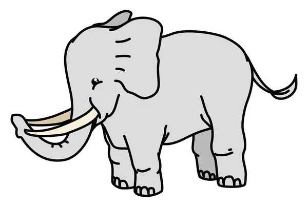 Design Flat Style Outlines Gray Cute Elephant Big Tusks Long — Vettoriale Stock